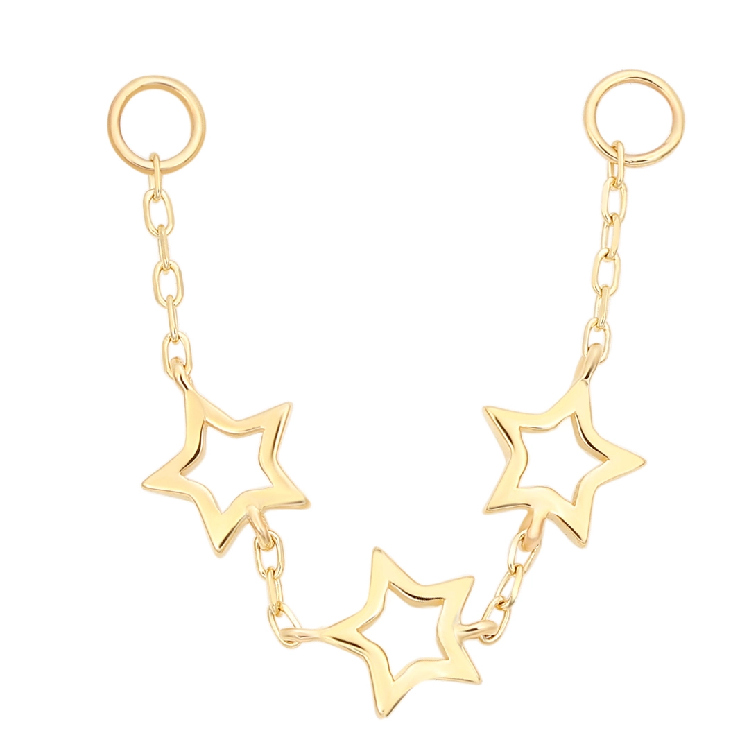 Eternal Metal 14k Solid Gold 3-stars Shape Chains Cartilage Jewelry Helix Body Piercing Decorate Chain 14k Piercing Jewelry 1