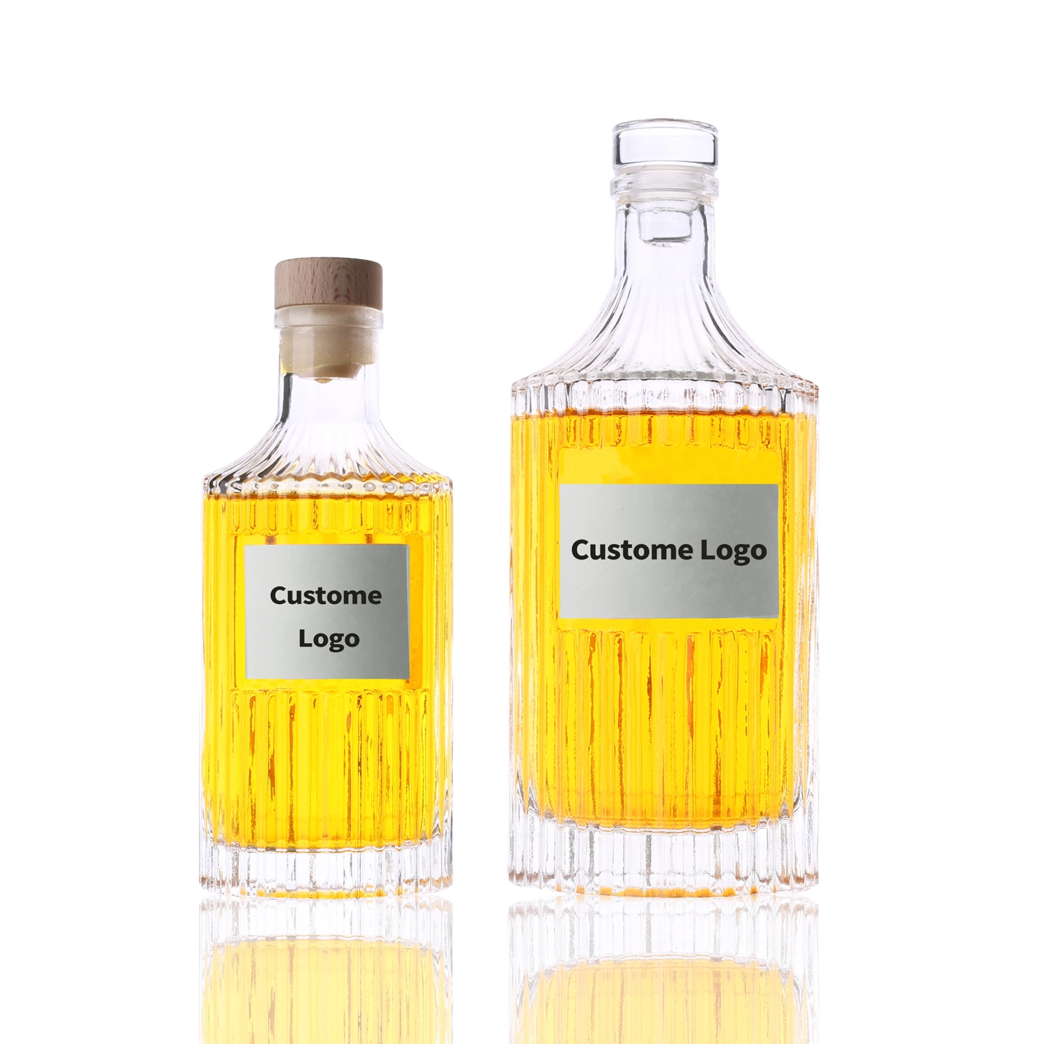 Botella de vino de frutas en stock, venta al por mayor, botellas de licor de vino de frutas de vidrio transparente esmerilado de grano Vertical vacío con corcho 1