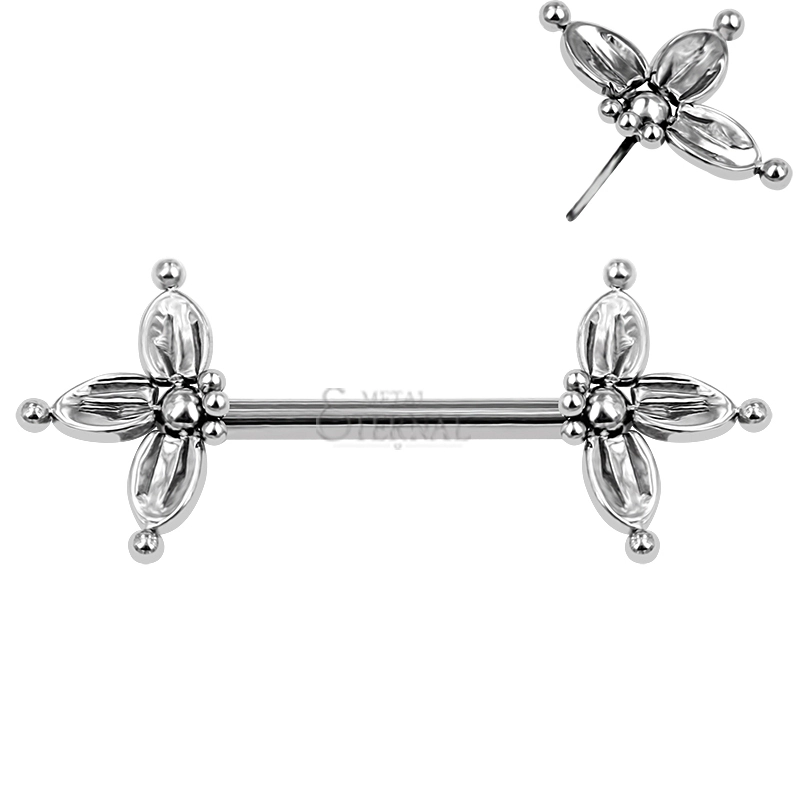 Eternal Metal Astm F136 Titanium Threadless Petal Cz Nipple Barbells Piercing Jewelry2 1