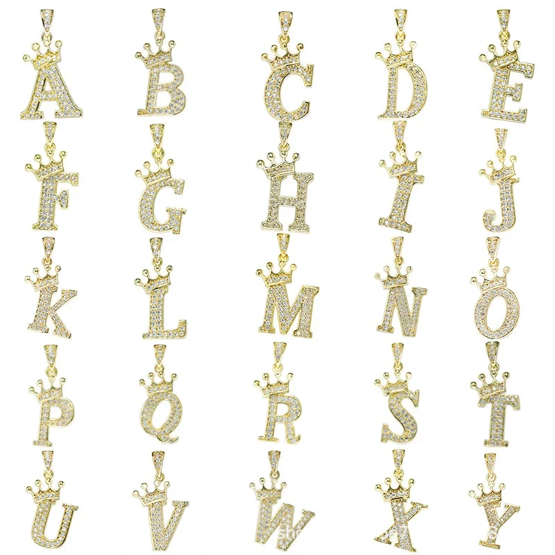 New Crown English Letter Full Diamond Pendant Necklace Simple Fashion Jewelry 1