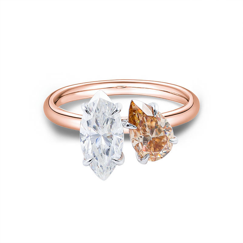 Trendiger Verlobungsring aus 14 Karat Gelbgold mit 2 Karat Marquise-<000000>Birnenschliff und Champagner-Moissanit 8