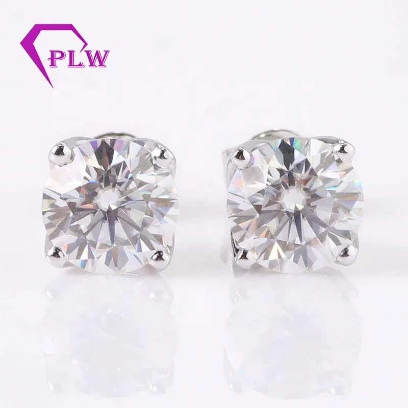 Nouveau design 18k blanc or 6,5 mm ronde brillante boucles d'oreilles Moisanite Stud pour filles 1