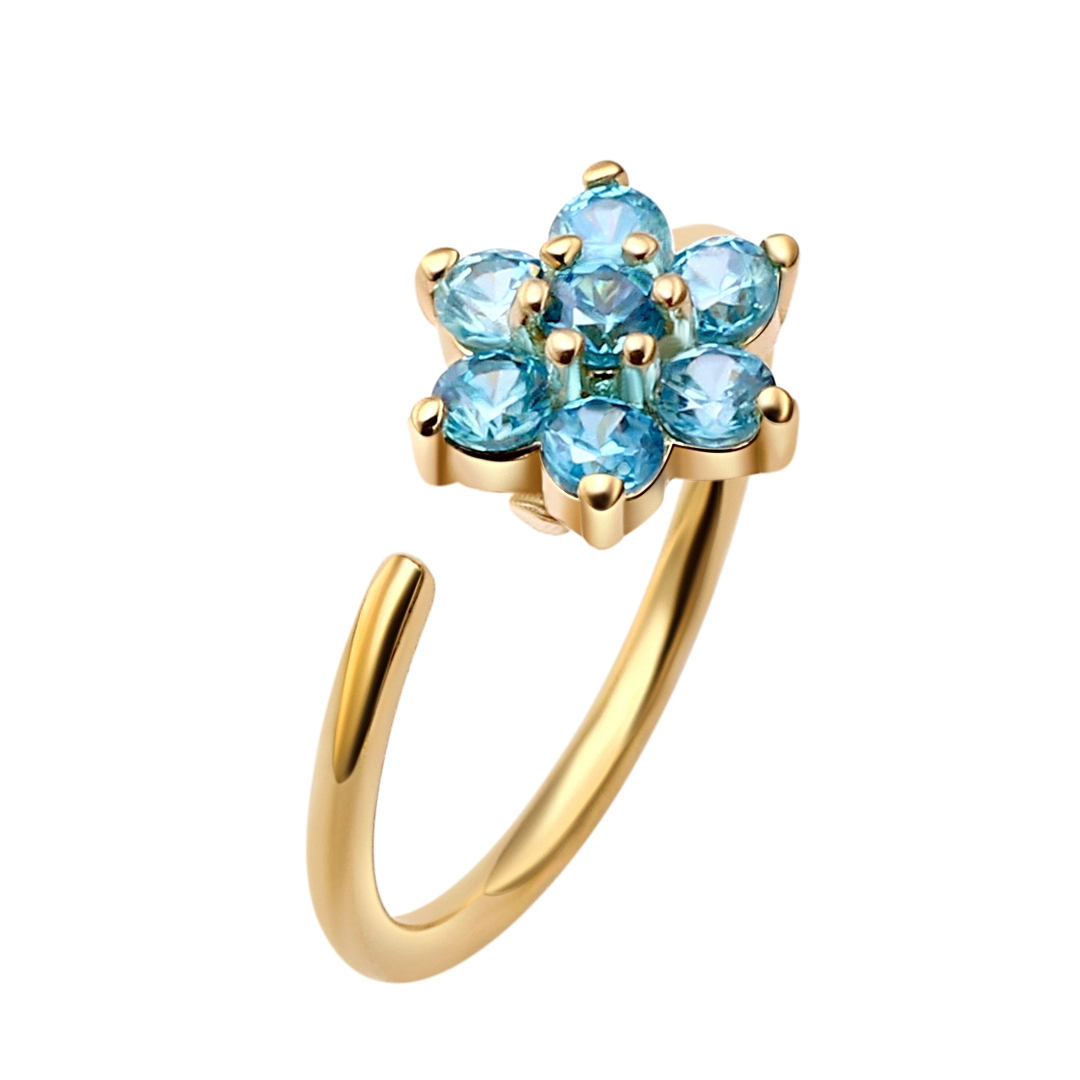 Eternal Metal 14k Solid Gold Aqua  Pink Cz Flower Nose  Ear Hoop Piercing Belly  Lip Seamless Ring Jewelry 1