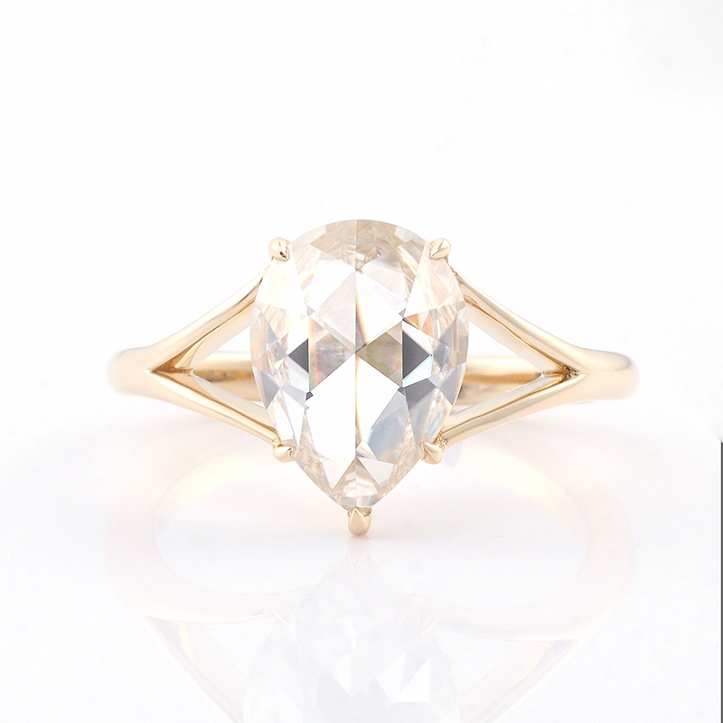 Disponible disponible en or rose 14k def 9x12 mm en single rose simple coupé en diamant Moisanite Diamond avec bande divisée 1