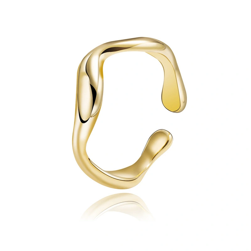 Fashion Minimalist Irregular Fluid Line Ring With Smooth Face 18k Gold Adjustable For Men And Women 1