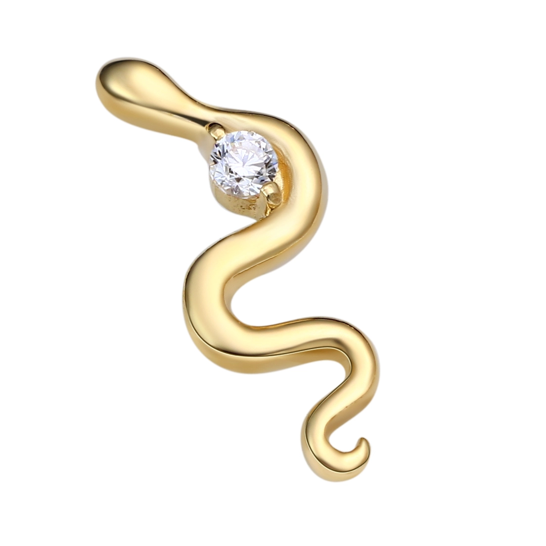 Eternal Metal 14k Solid Gold Crawling Snake Earnose Piercing Labretconch Body Piercing Jewelry Internally Threaded Ends Tops 1