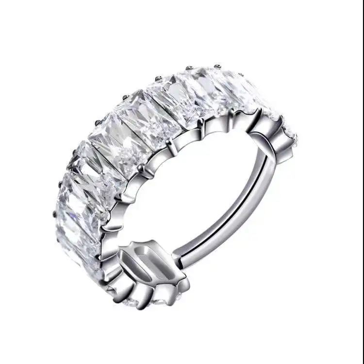 Eternal Metal 3 Layers Prong Setting Rectangle Cubic Zircon Nose Clicker Ring Piercing F136 Titanium Body Jewelry 1