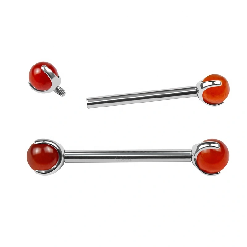 Eternal Metal Astm F136 Titanium Red Agate Stone Internal Threaded Nipple Ring Piercing Jewelry 1