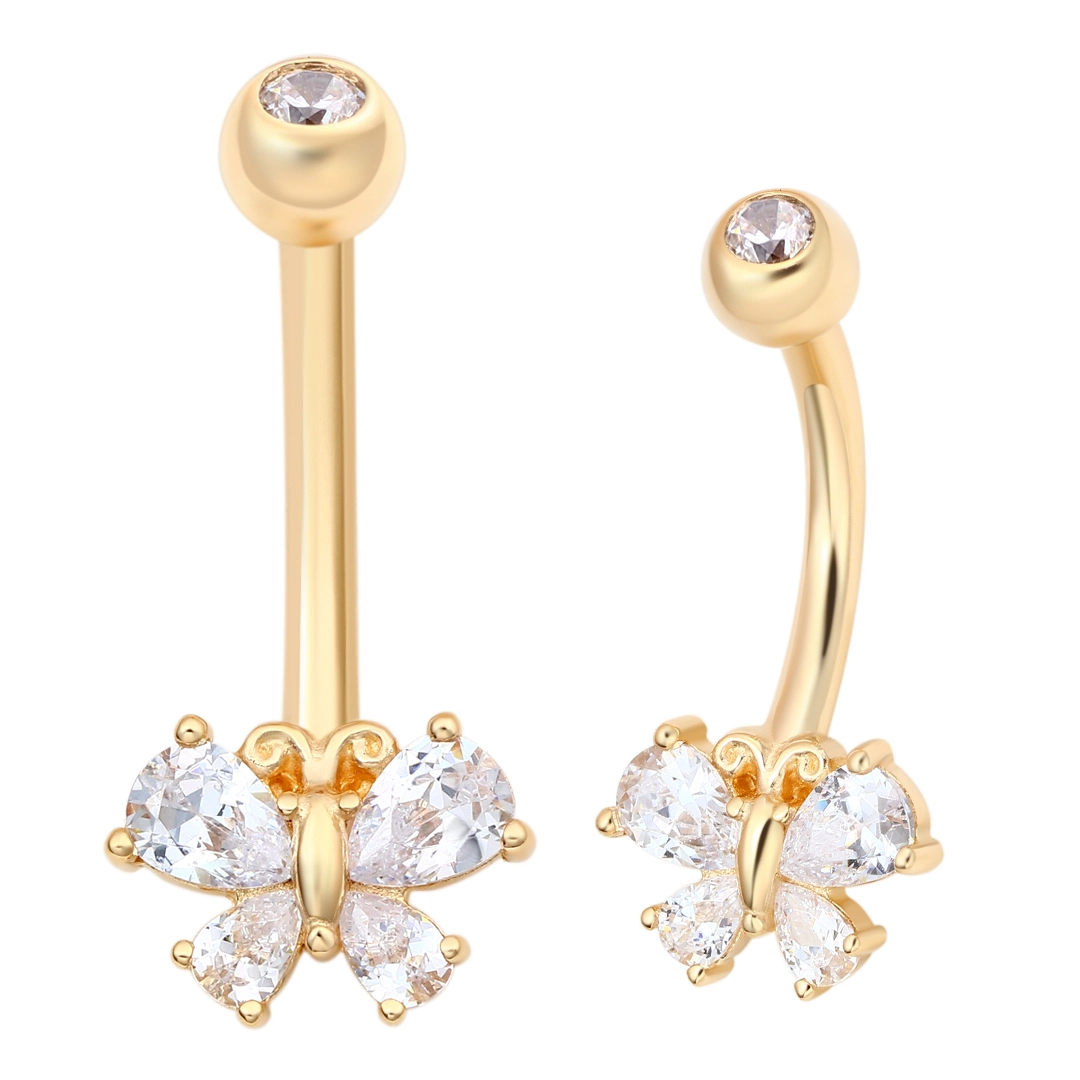 Eternal Metal 14k Solid Gold Internally Threaded Navel Rings Butterfly Shape Zircon Body Piercing Jewelry Wholesale 1