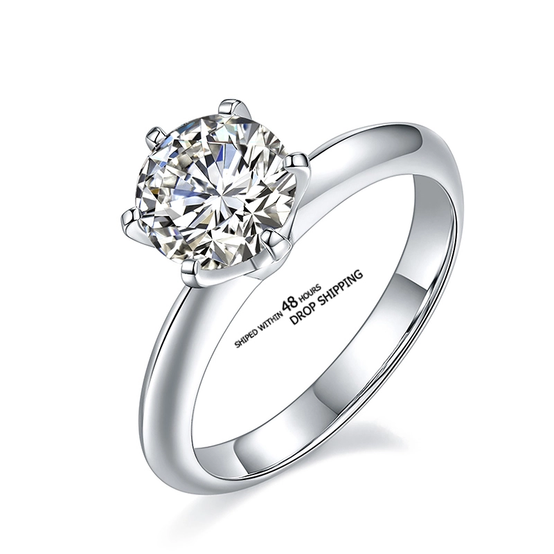 Can Be Shipped Within 48 Hours 925 Sterling Silver Ladies Mossonite Single Diamond Ring 2 Carat 8 Mm Round Ring 1