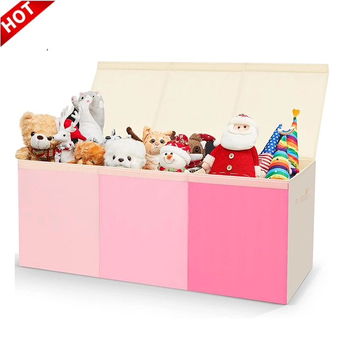 Large Pink Fabric Folding Children Storage Bin with Lid 1