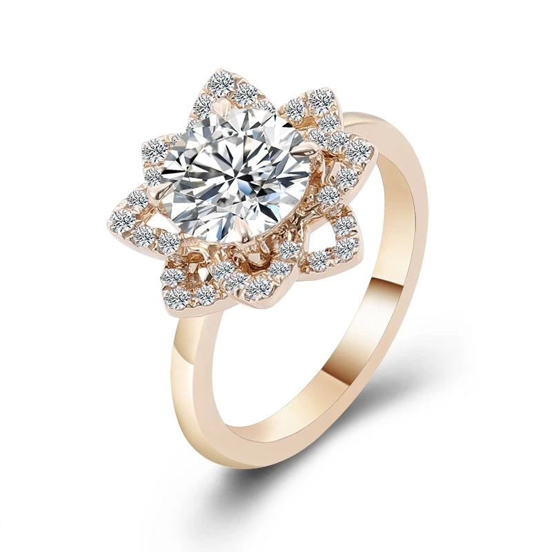 Bijoux de luxe Fleur personnalisée Nouveau bijoux de bijoux Anneau personnalisé 14K Engagement en or mariage Moissanite Crown Eternity Ring 1
