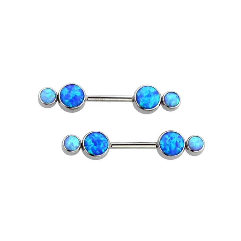 Eternal Metal Bezel Set 2-synthetic Opal Internally Threaded Astm F136 Titanium Nipple Rings Body Jewelry 1