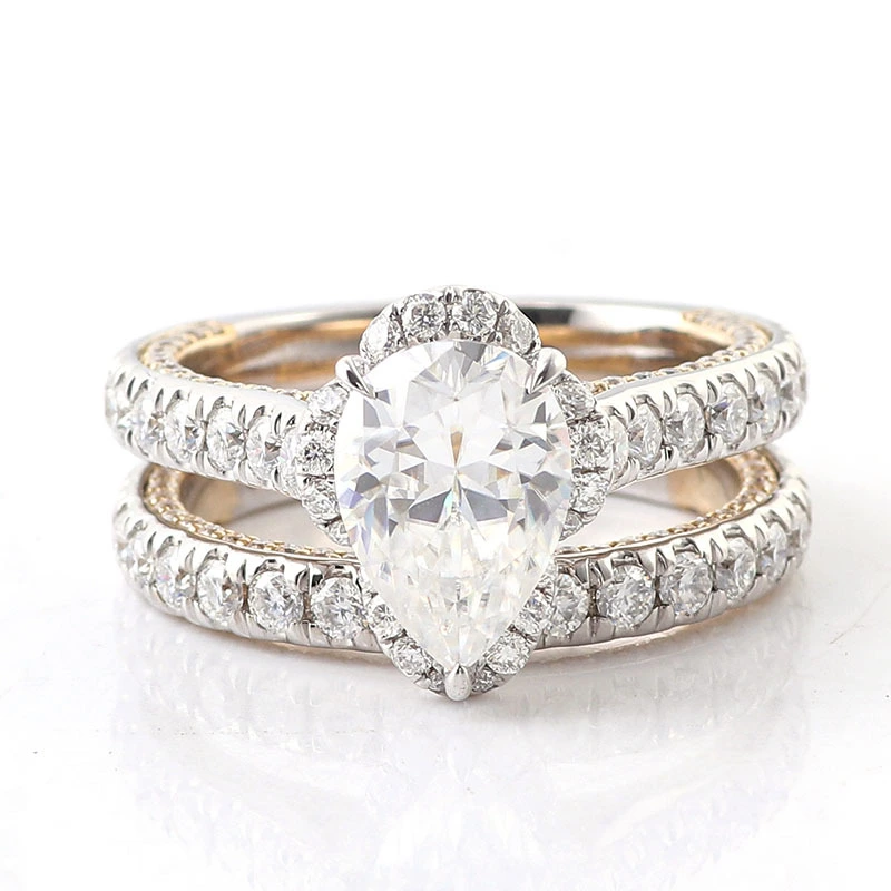 10k/14k/18k White Gold Ring Pear Cut Moissanite Diamond Wedding Ring Set Fine Jewelry Ring 1