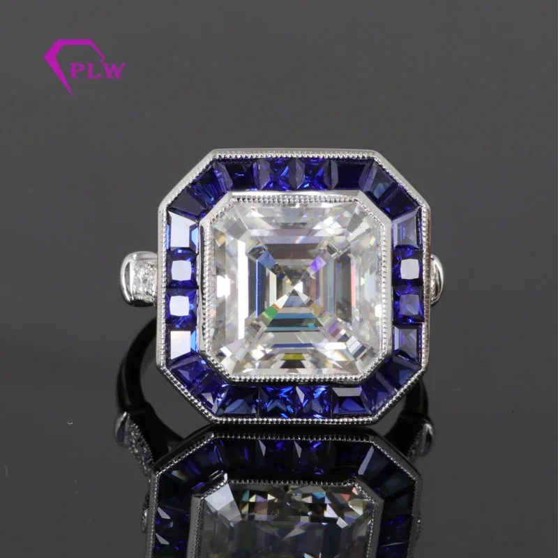 Big Real Gold Moissanite Jewelery 12ct Asscher Cut Center Moissanite Eternity Anillo de anillo 1