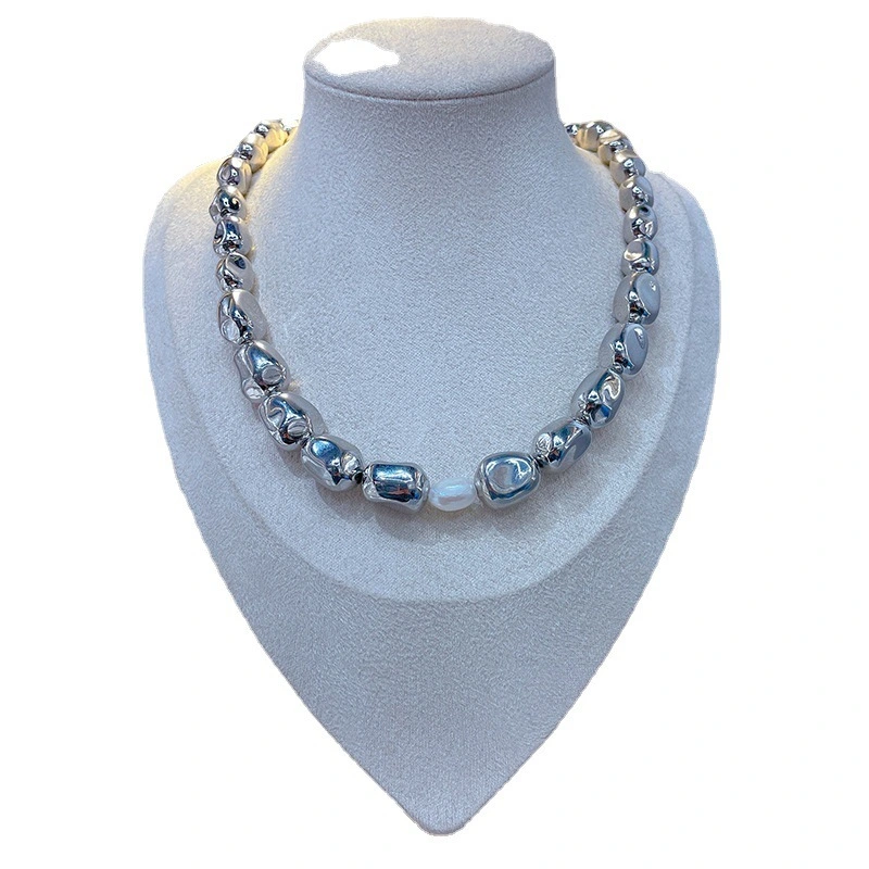 Light Luxury Silver Irregular Bead Necklace Paired With High-quality Copper Alloy Pearl Necklace For Women 1