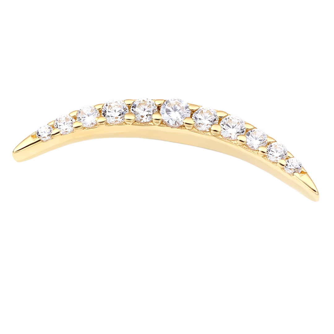 Eternal Metal 14k Solid Gold Paved Jet Clear Cz Crescent Moon Nose<000000>earring Piercing Lip Jewelry Threadless Push In Ends Tops 8