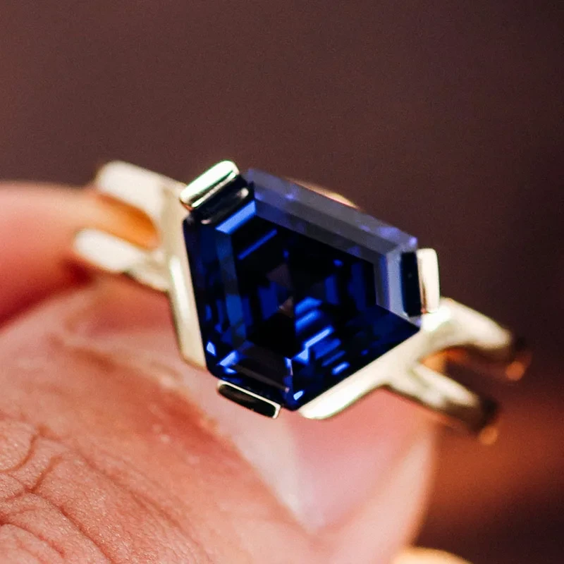 Blue Sapphire Lab Gemstones Jewelry 2 Carat Rings Solid 10k 14k 18k Handmade Sapphire Wedding Engagement Ring For Women Men 1