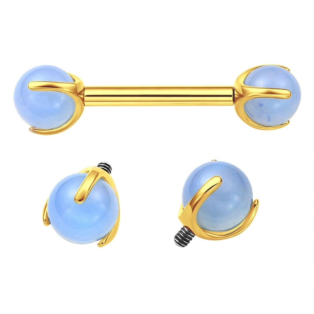 Eternal Metal Astm F136 Titanium Oplite Stone Internally Threaded Gold Nipple Rings 1
