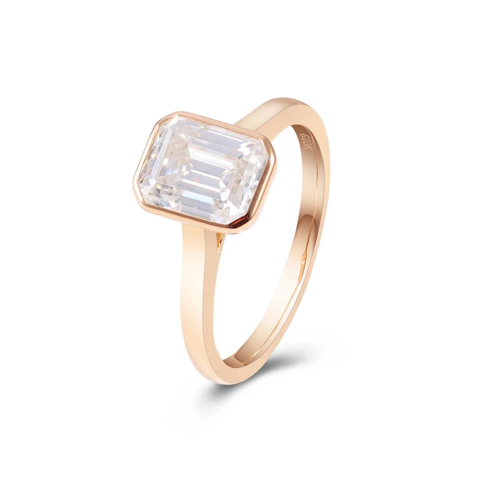 Bague de fiançailles en or 18 carats avec diamants et moissanite taille émeraude 2 carats pour femme, couleur D VVS1 1