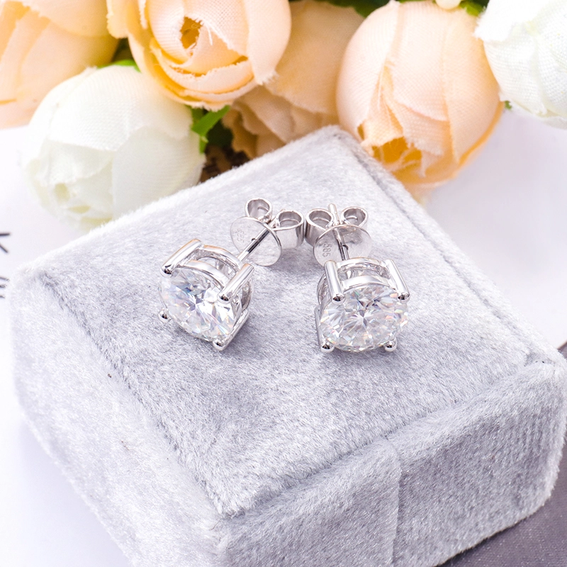 14k White Gold Earrings Classic Style Round Cut Moissanite Loose Gemstone Earrings 4 Claw Prongs Custom Size For Lover 1