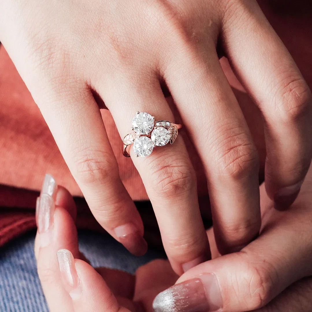 Wedding Ring 10k Rose Gold Three Round Vvs Moissanite Diamond Ring Women's Engagement Ring Party Jewelry 1