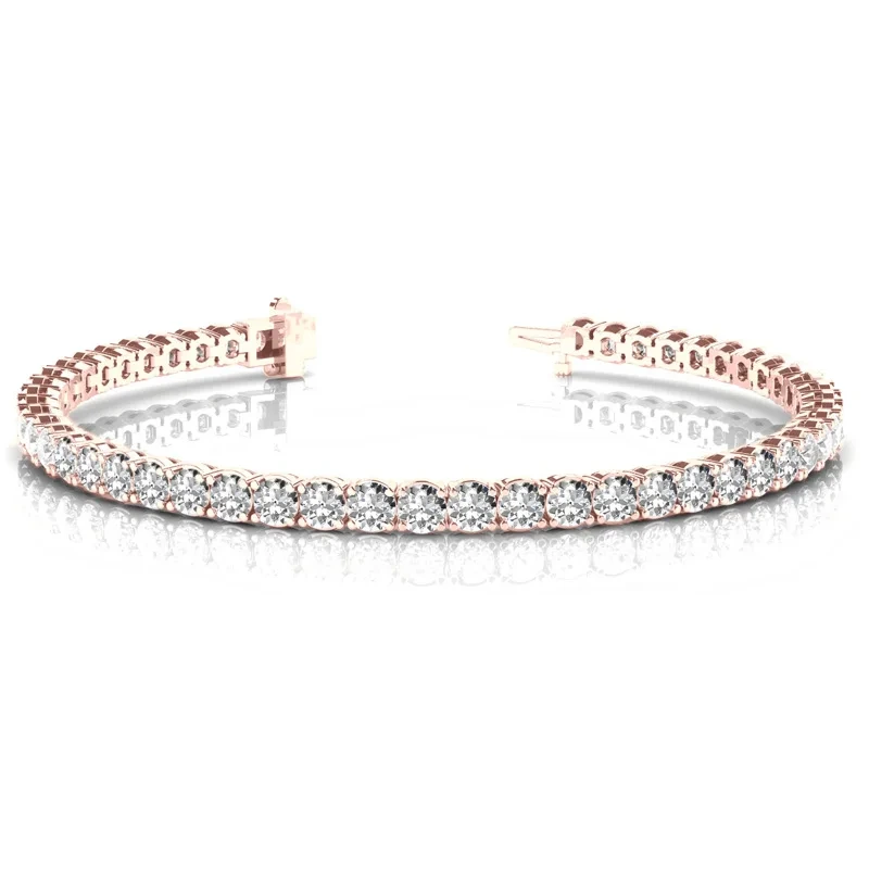 Bracelet de tennis en or rose avec pierres précieuses en moissanite de couleur 4 mm au design simple et or 18 carats 1
