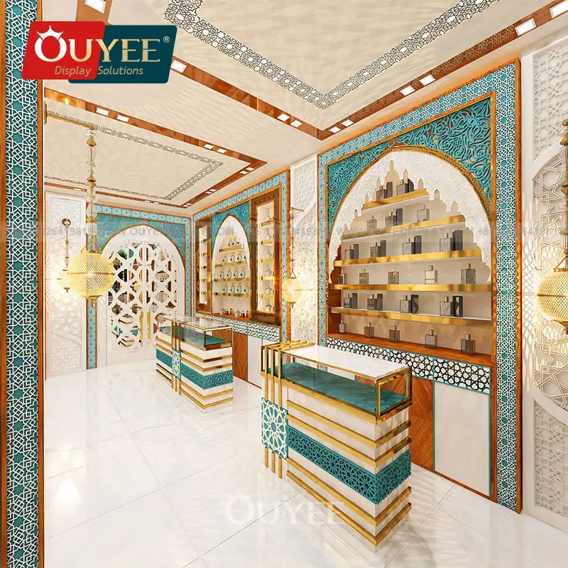 Parfümregal aus Holz im arabischen Stil für ein Parfümgeschäft 1