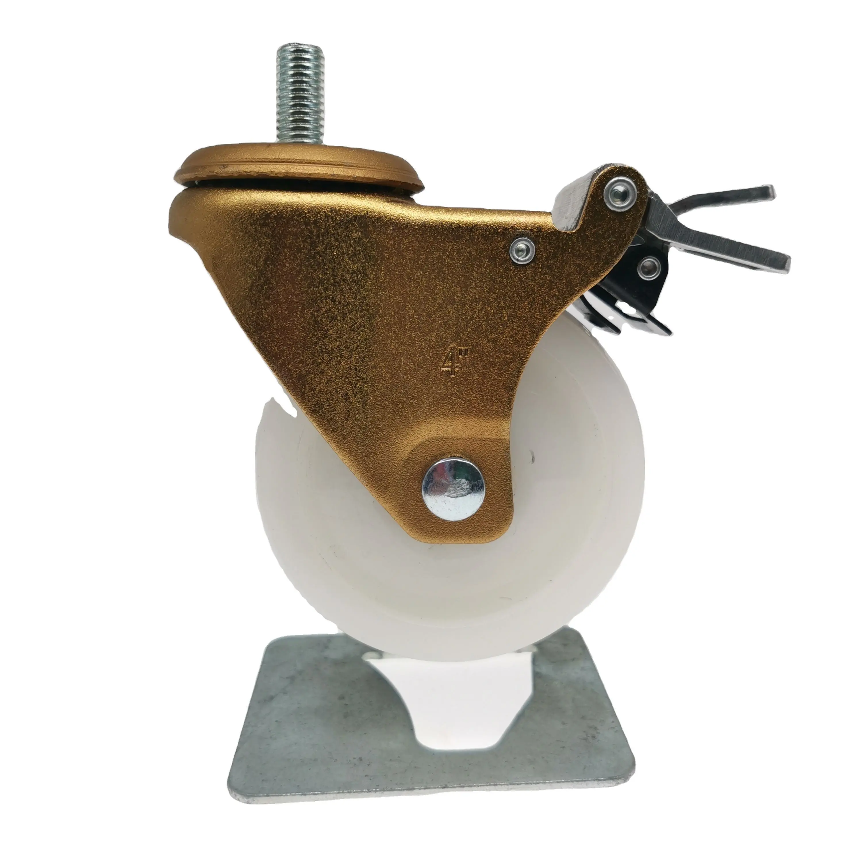 4 Inch 100mm Diameter Heavy Duty Caster Double Ball Bearing Gold Bracket White Nylon Casters Wheel 1