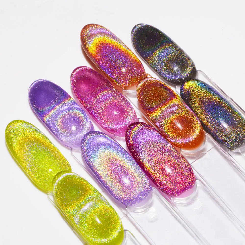 Holographic 9D Cat Eye Gel Nail Polish Rainbow Magnetic Soak Off UV Gel 1