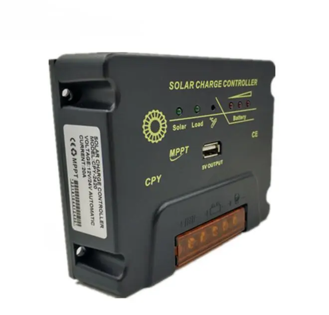 Contrôleur de charge solaire MPPT 20 A, régulateur intelligent pour panneau solaire 12 V/24 V avec écran LCD réglable et double port USB 1
