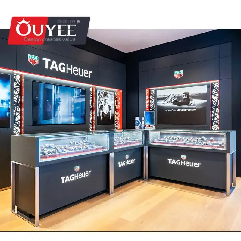 Vitrine et comptoir d'exposition en bois pour bijouterie 1