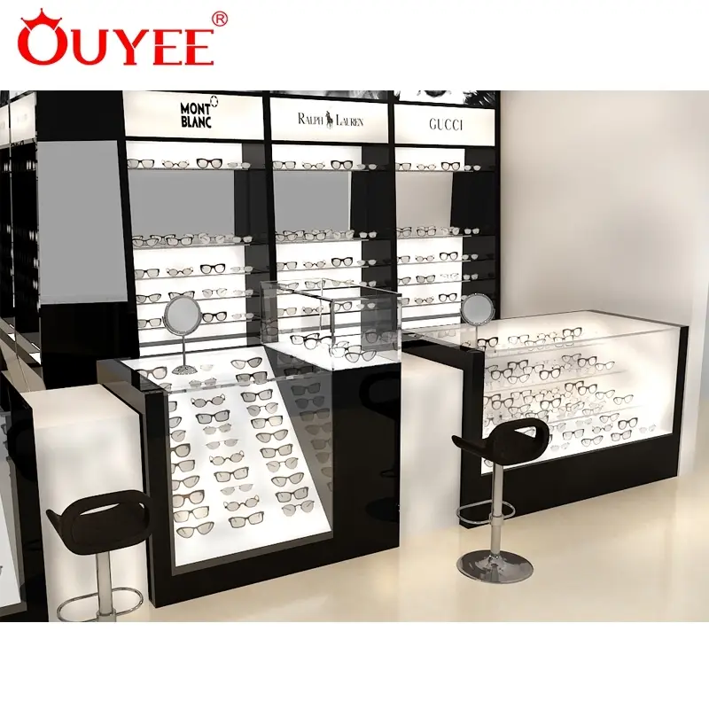 خزائن عرض زجاجية وطاولات عرض للنظارات الطبية في محلات بيع النظارات بالتجزئة 1