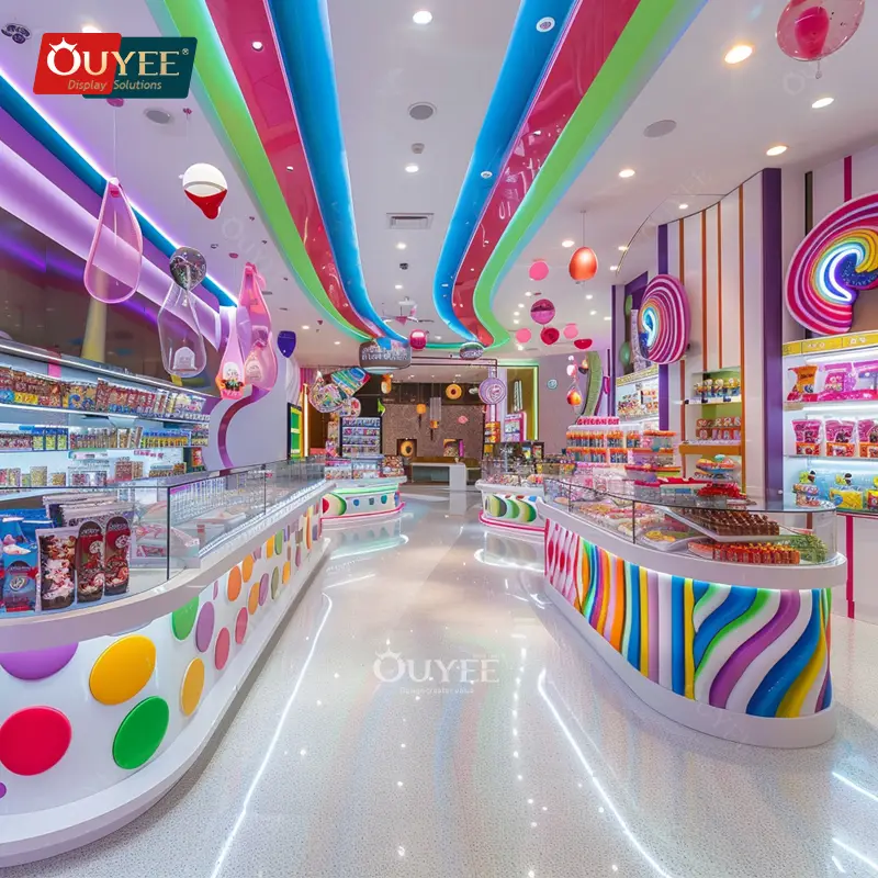 Projeto personalizado para loja de doces com balcão de vidro para vitrine. 1