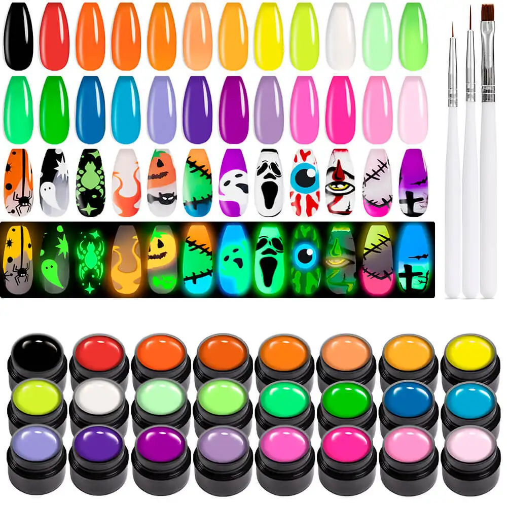 Bozlin Halloween 24 Colors 5ml Soak Off UV LED No Wipe Glow in Dark Gel Polish 1