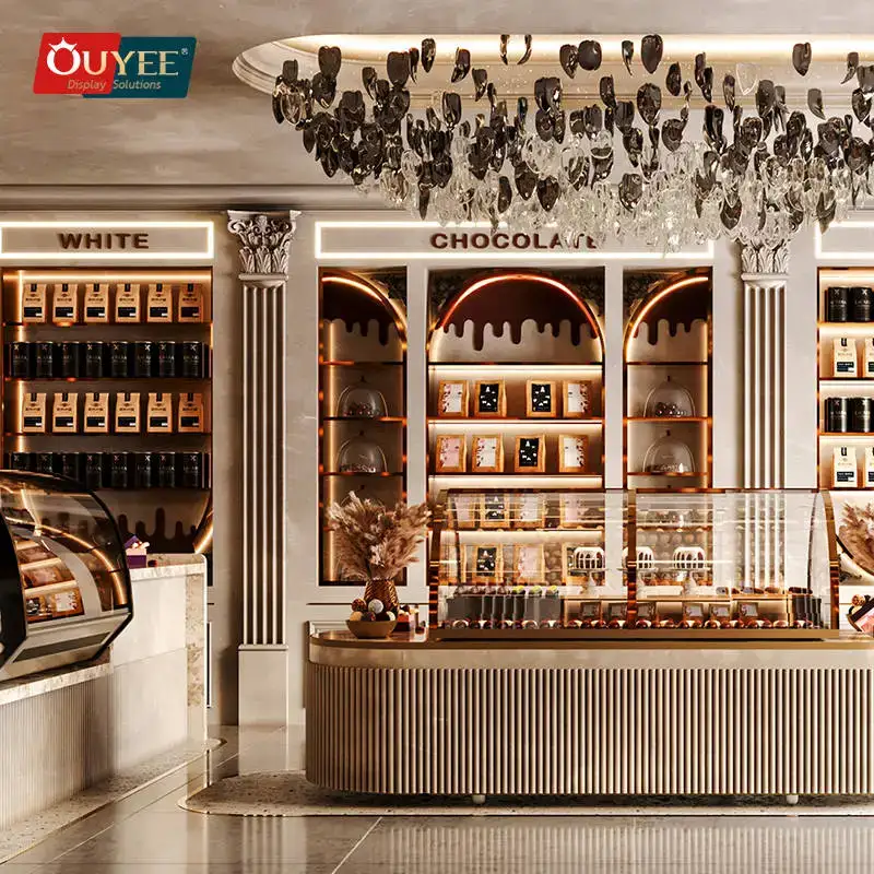 Prateleiras 3D personalizadas e vitrine para chocolates em lojas de doces. 1
