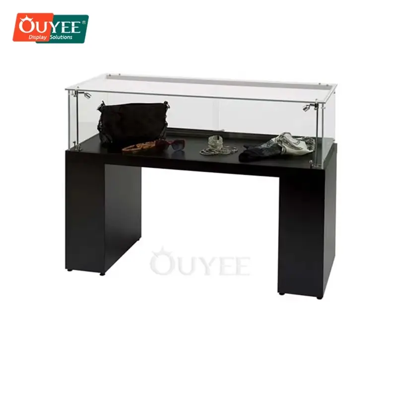 Vitrine de vidro com visão parcial para joias e exibição de celulares. 1