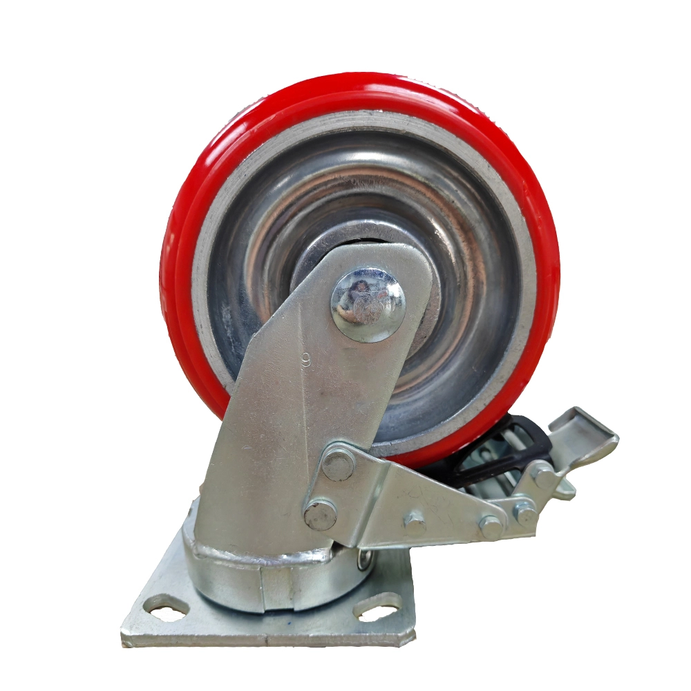 4 Top Plate King Pinless Caster,Aluminum Core Cast Pu Wheel With Double Ball Bearing,Swivel With Brake 1