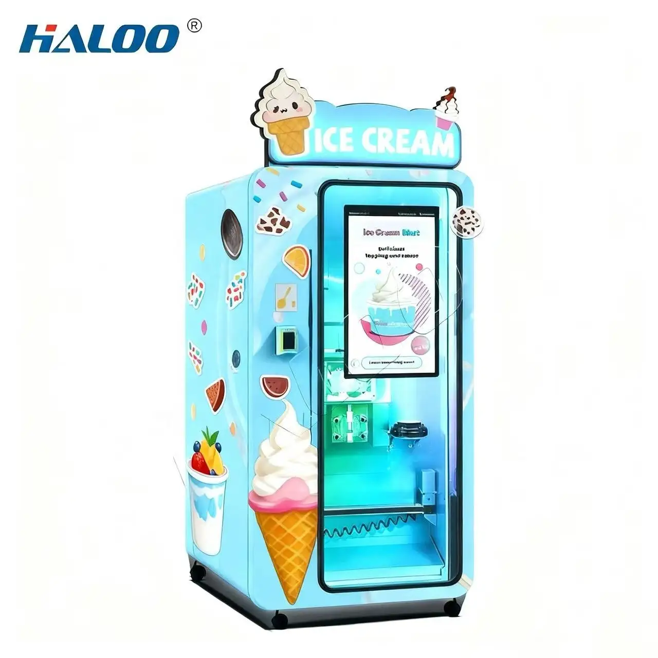 Haloo Vending Machine Supplier Fully Automatic Smart Yogurt Ice Cream Vending Machine With Toppings And Jams 1
