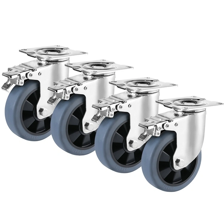 China Manufacture Double Ball Bearings Thermoplastic Rubber 3/4/5/6 Inch Tpr Mid Heavy Duty Casters 1