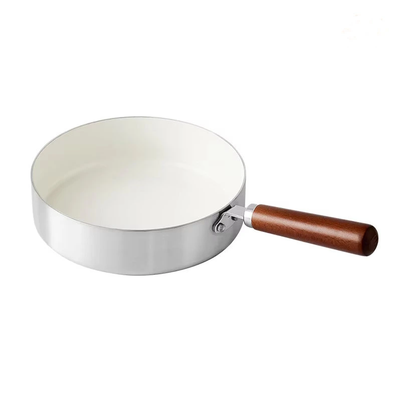 304 Stainless Steel Frying Pan Non-stick Wooden Handle Household Baby Food Supplementary Induction Cooker Compatible Small Wok 1