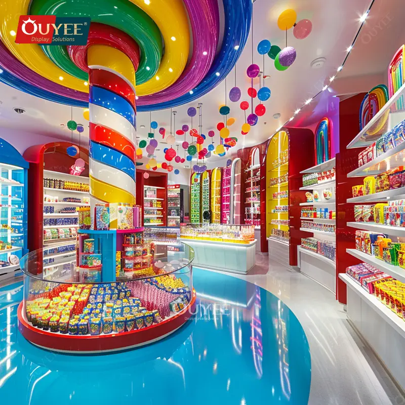 Balcão expositor de chocolates personalizado – Prateleira para loja de doces 1