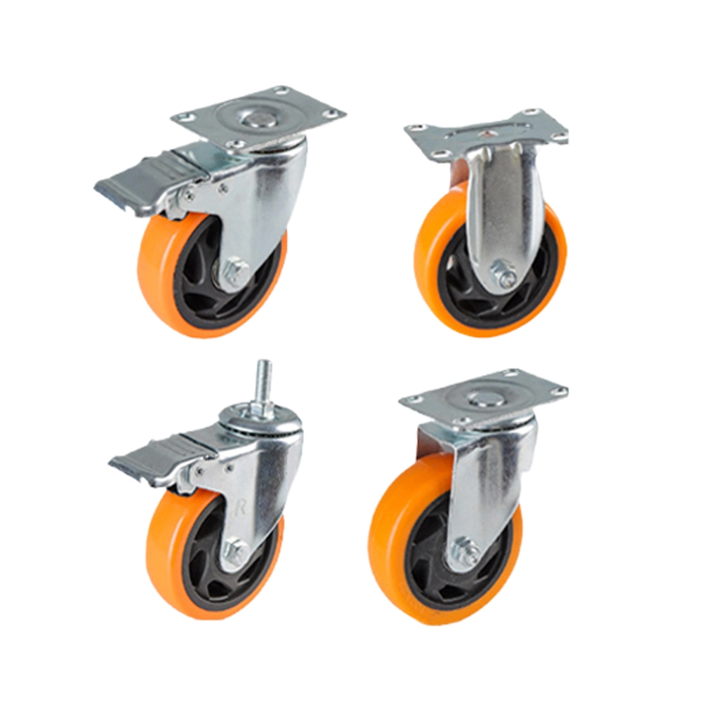 Industrial Medium Duty 4 Inch Orange Polyurethane Castors Top Plate Swivel Wheels Industrial Casters With Brake 1