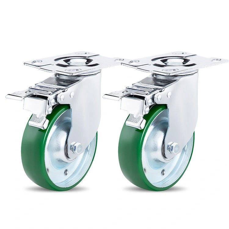 High Quality 4 5 6 Green Universal Industrial Mid-heavy Casters Pu For Rotate Brake Plate 1