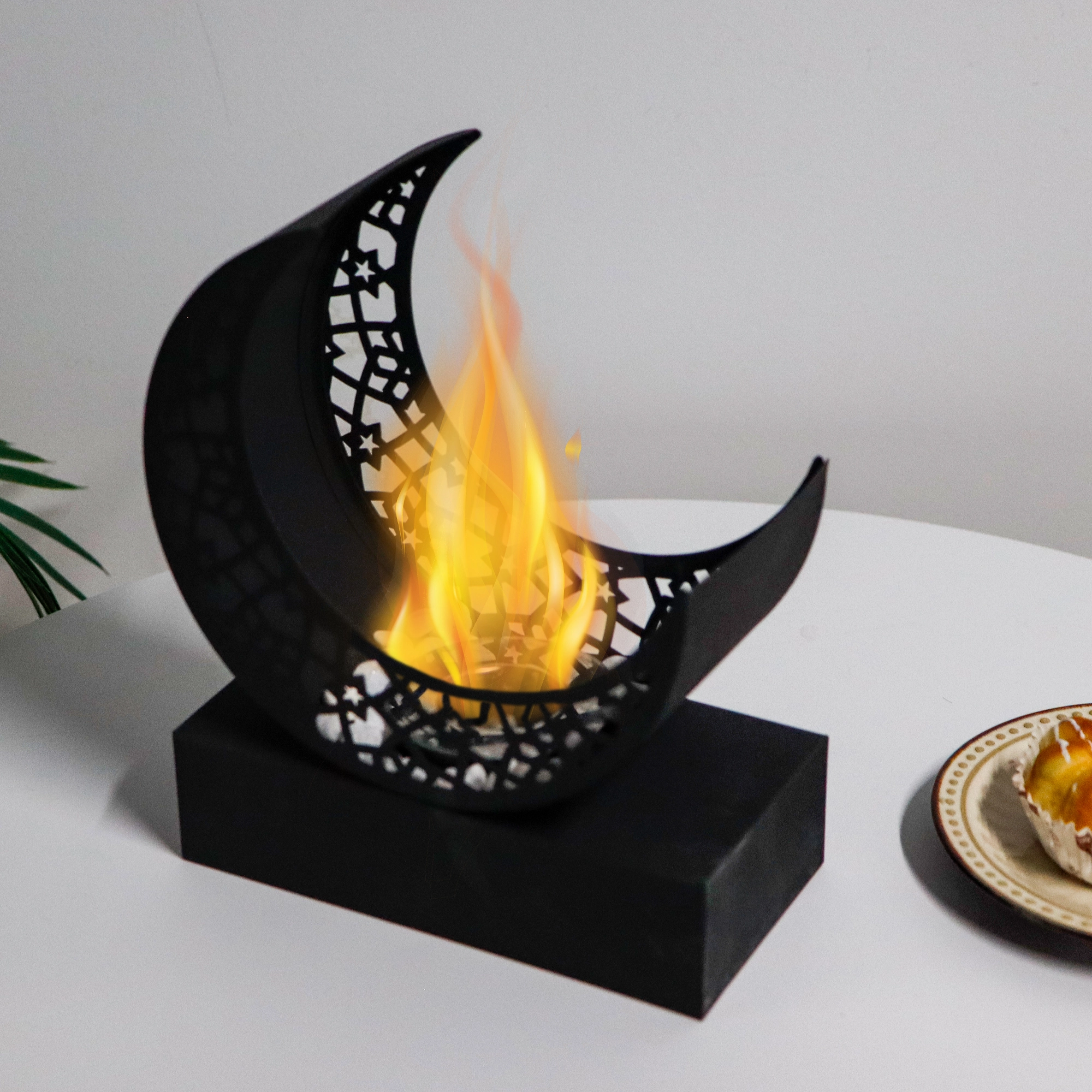 Cheminée de table design lune décoration d'intérieur Ramadan unique autoportante 1