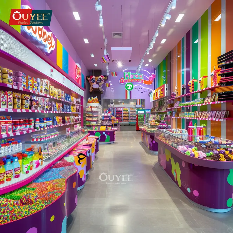 Expositor de madeira para doces e salgadinhos, ideal para lojas de doces e mobiliário comercial. 1