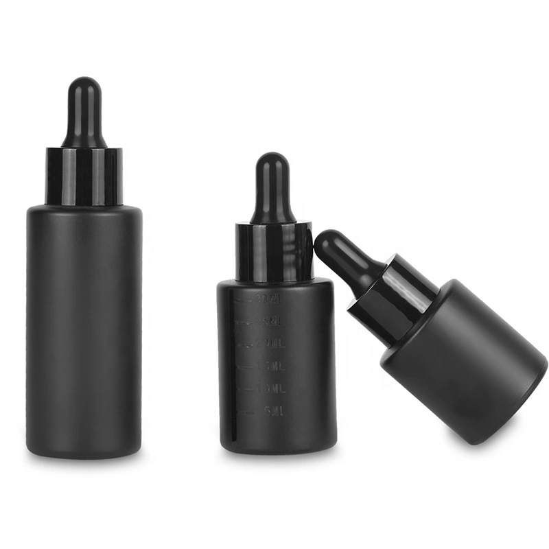 30ml Matte Black Glass Dropper Bottle Essential Oil Cosmetics Packaging 1