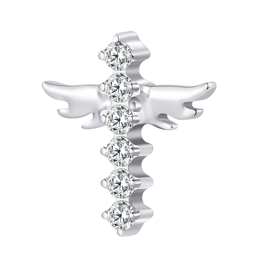 Lovely Design Cross-shaped Top Earring Labret Astm F136 Titanium Implanted Clear Cz Pvd Gold Threaded Body Jewelry Eternal Metal 1