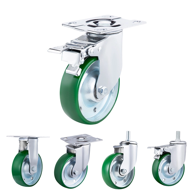 4/5/6inch Pu Wheel Casters Swivel Top Plate Threaded Stem Castor Automobile Industry Medium Heavy Duty Steel Core Casters Wheel 1