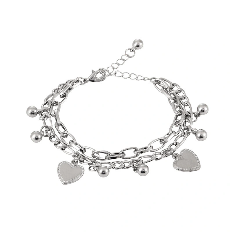 Titanium Steel Bracelet Wholesale Bohemian Style Heart Multi-layer Double Chain Adjustable Bracelet Jewelry For Women 1